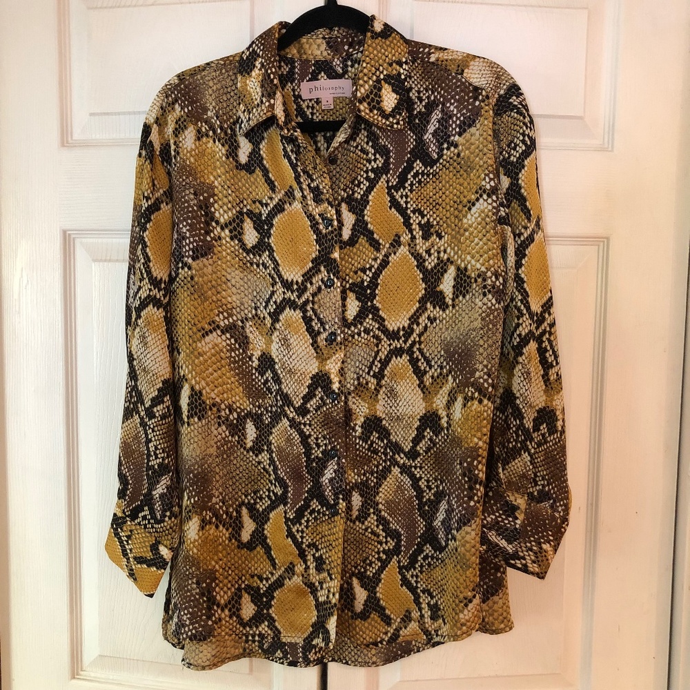 Philosophy Oversized Snakeskin Blouse Yellow Brown Black Size S
